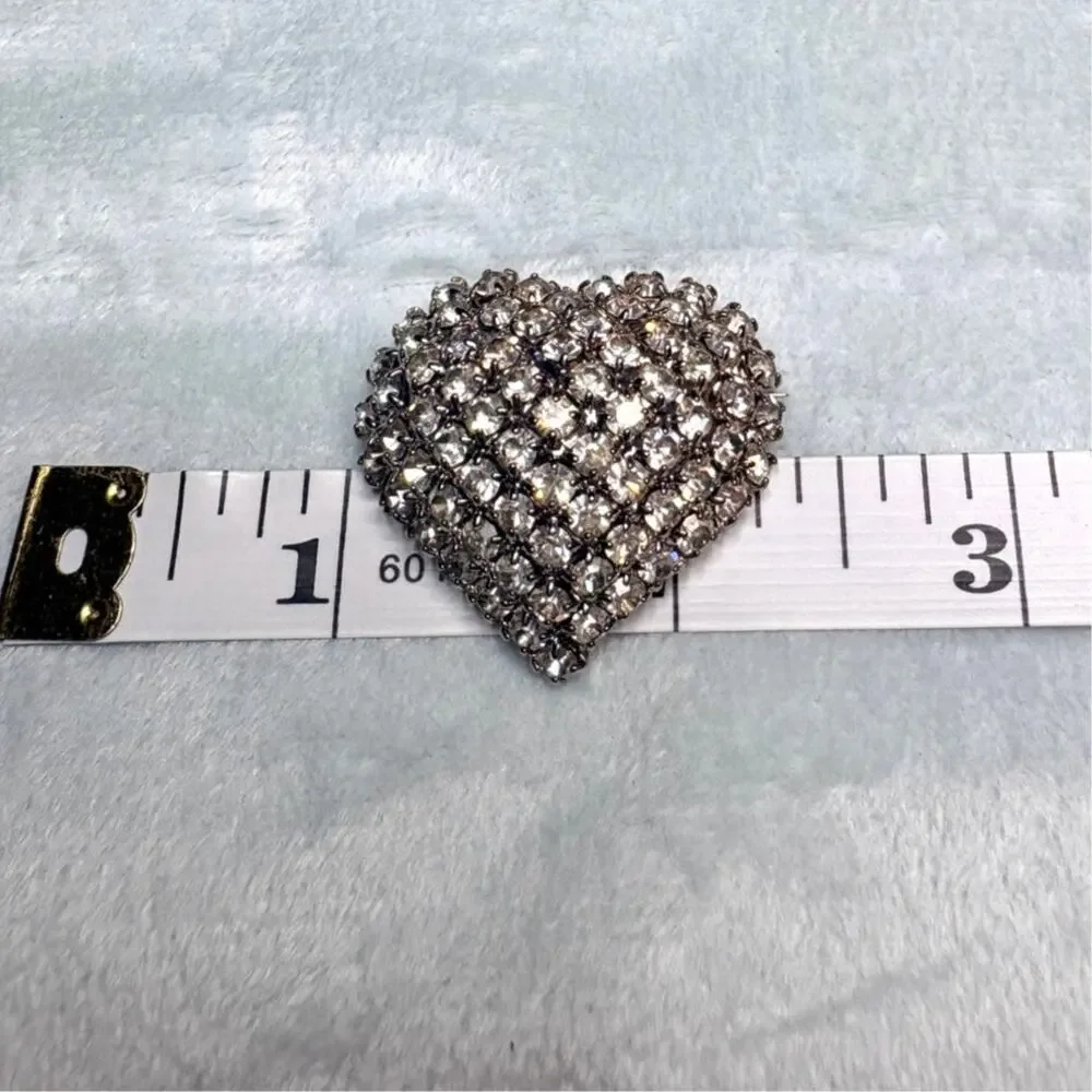 Mid‑Century Rhinestone Heart Brooch, Prong‑Set Stones, 1950s–60s